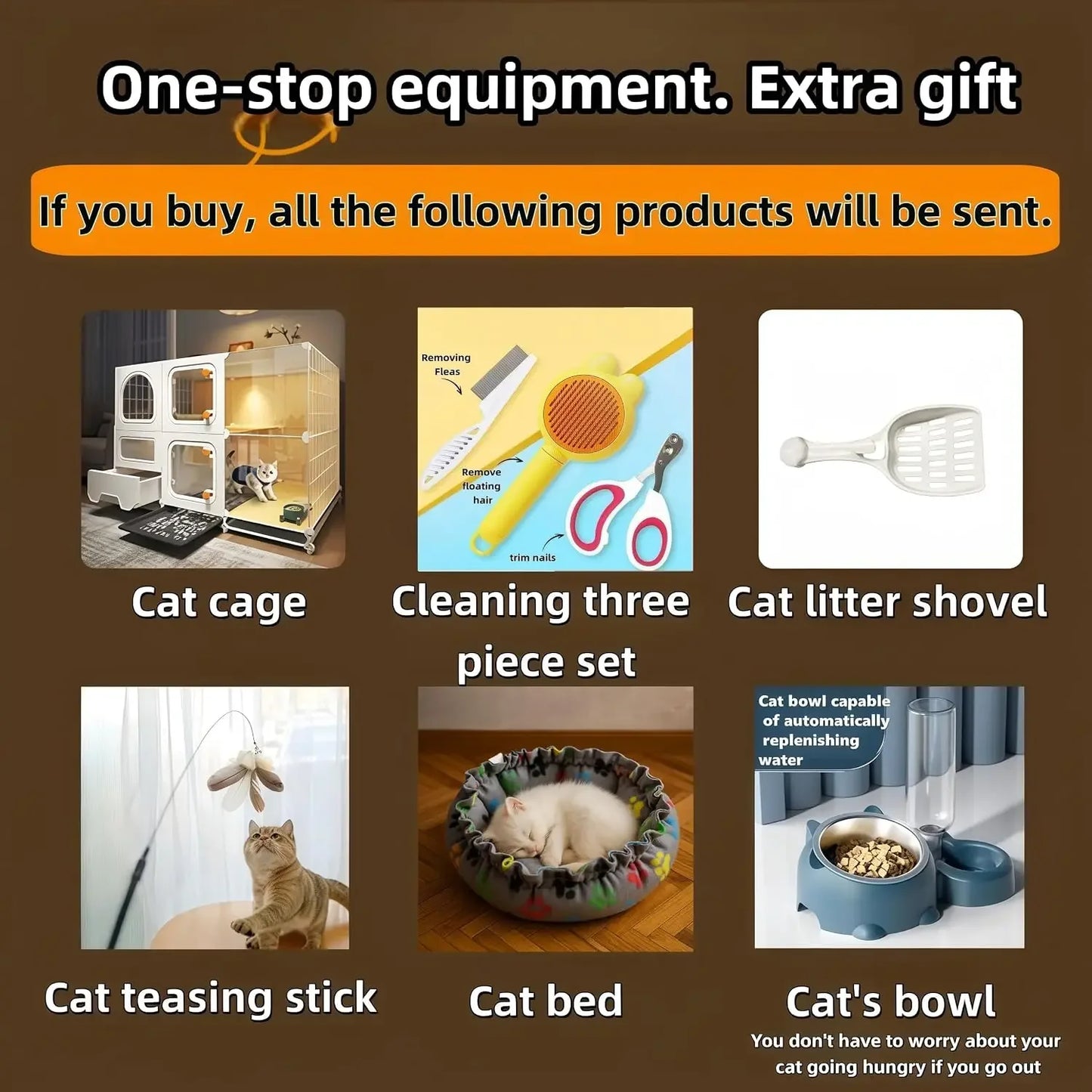 Large Cat Cage Indoor with Litter Box, Bed, Bowl & Cleaning Set, Wheels, White