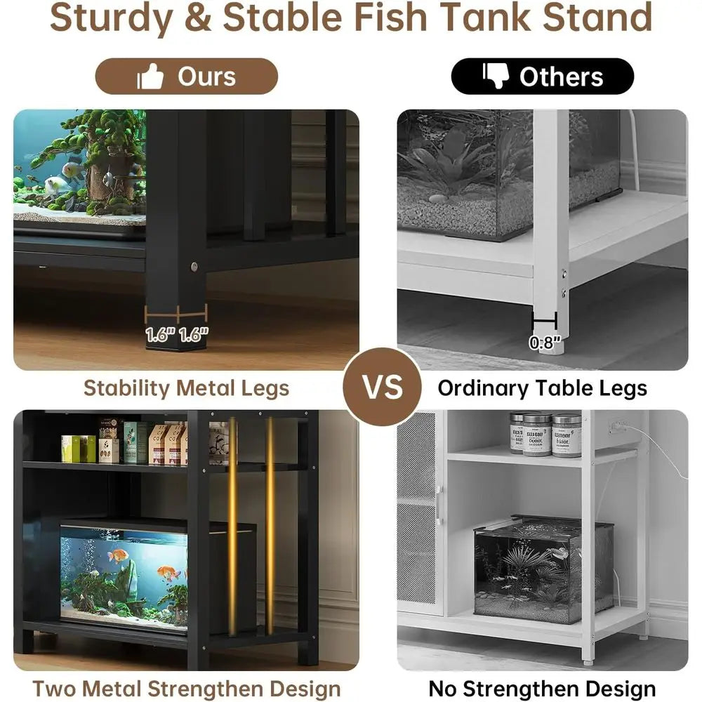 55-75 Gallon Fish Tank Stand with Power Outlet & Adjustable Shelf, Heavy Duty Aquarium Stand with Cabinet Storage for Fish Tank,