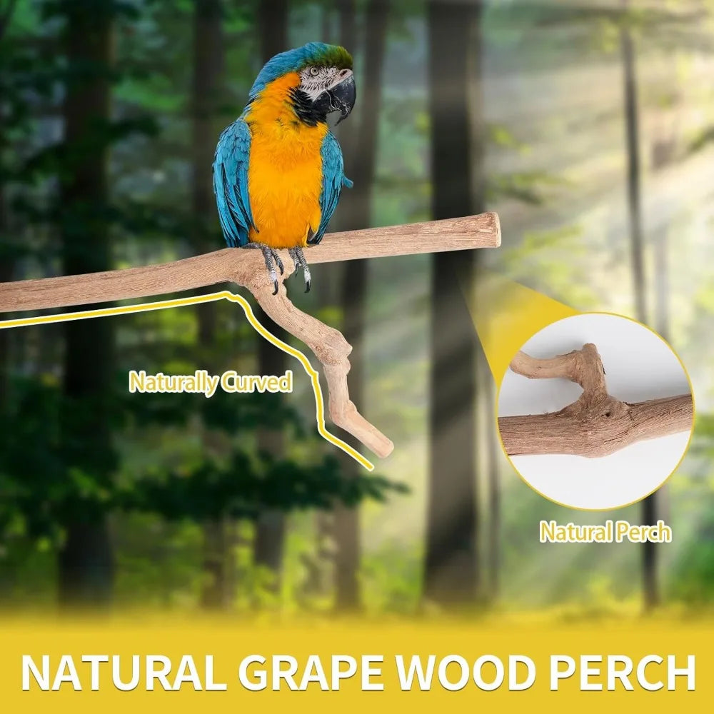 NBVCX Natural Wood Bird Perch Set 7 Pieces Cage Branch