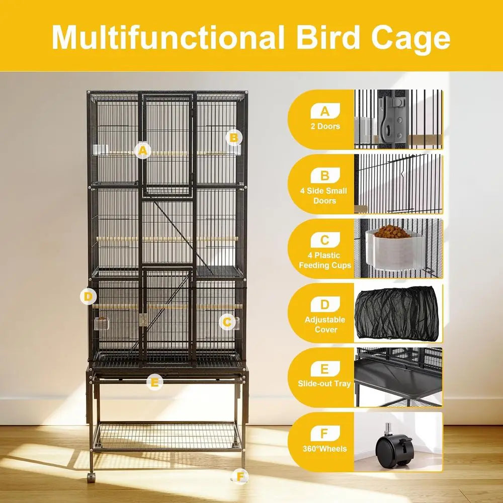69-Inch Large Bird Cage with Dust Cover,Extra Large Bird Cages or Para| Birdcages or Cockatiels Conure Lovebird inch Canary Smal