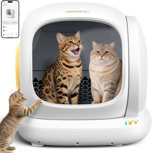 Automatic Cat Litter Box Self Cleaning Extra Large 75l Open Smart Multi Cats Mat Liner Odor Removal App Control Safety Protectio