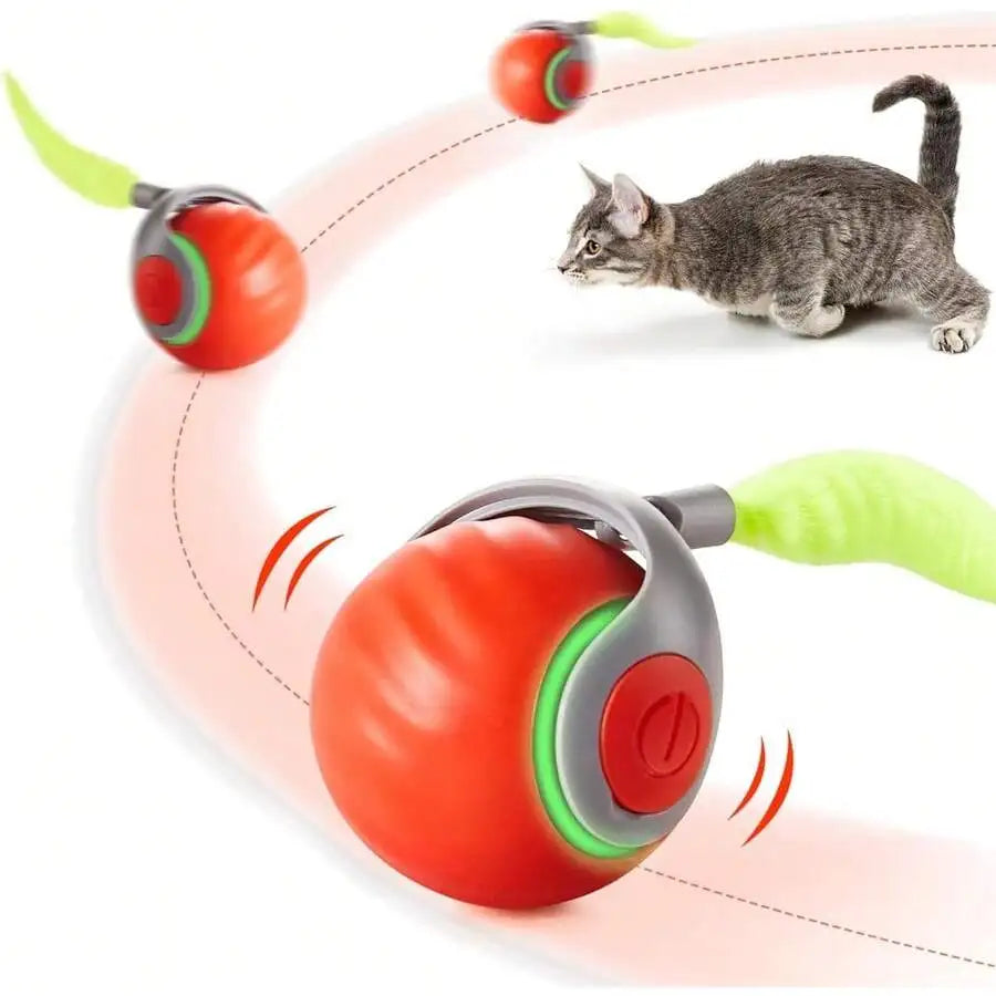 Interactive Rolling Ball Cat Toy With Feather Tail Rechargeable Smart Auto Motion For Indoor Cats