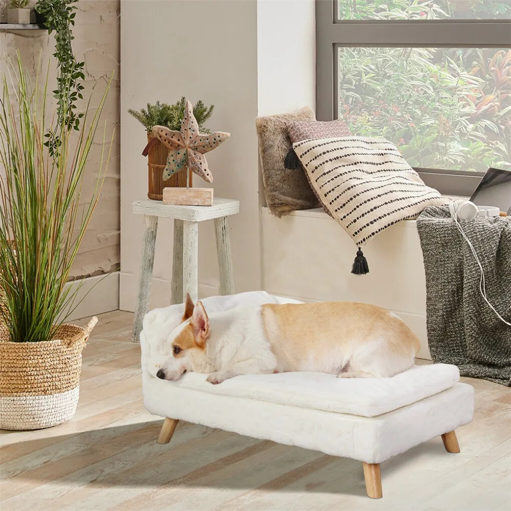 Round/Rectangle Raised Pet Sofa Bed Cat Dog Padded Warm Pet Couch Chair Lounger