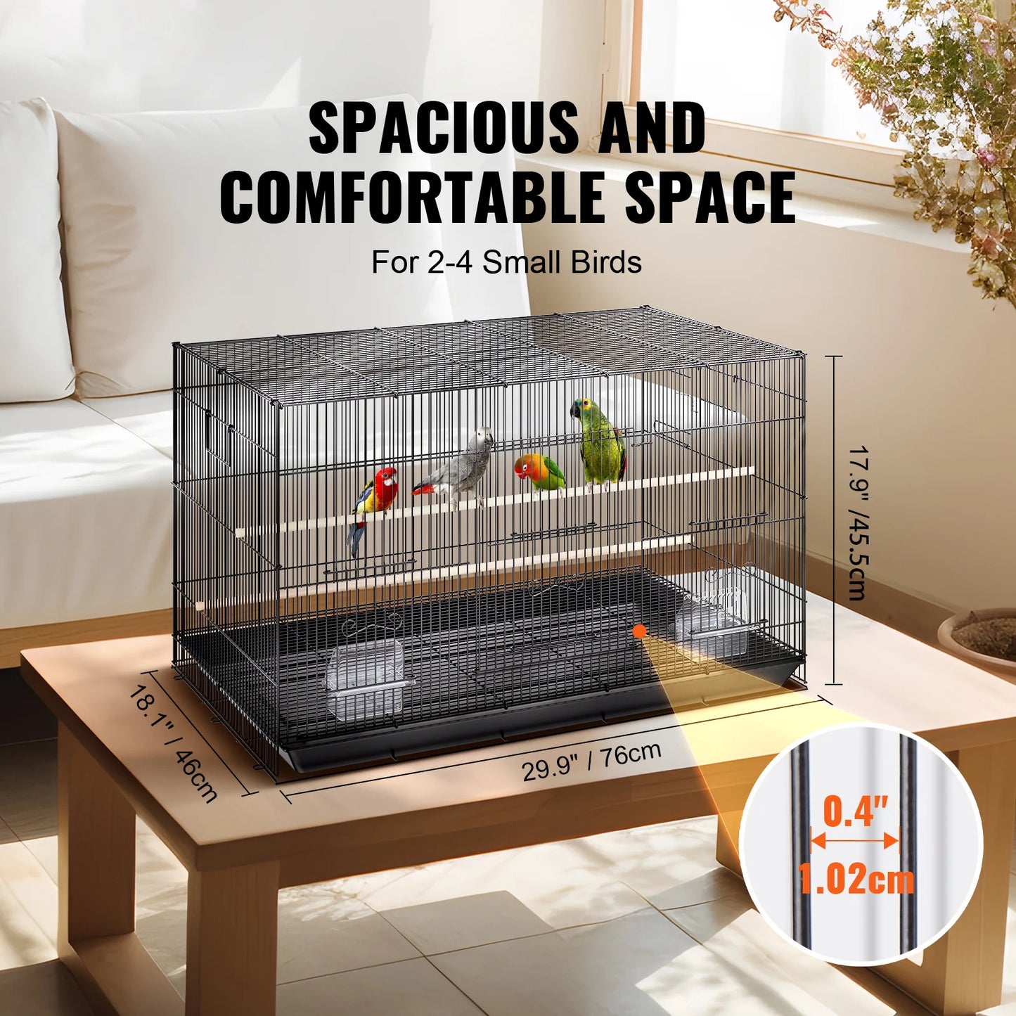 VEVOR 30 Inch Flight Bird Cage, Stackable Bird Cage Parakeet Cage with Slide-Out Tray and Handle, Small Parrots Birdcage for Cockatiels Budgies Conure Macaw Finch Lovebirds Canaries Pigeons