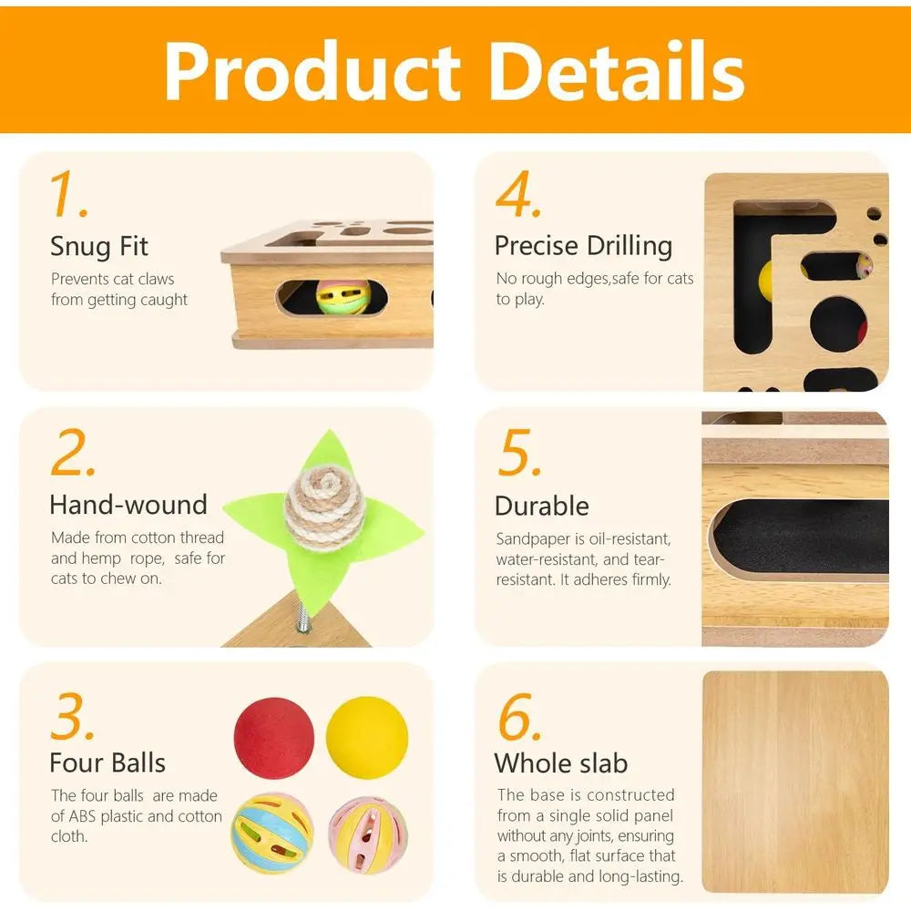 Cat Scratch Puzzle Enrichment Box, Nail Trimming Box, No Assembly Required, Built-in Sandpaper Trims Pet's Claws as They Play, B