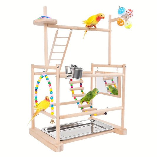 Bird Stand Rack, Bird Playground, Parrot Perch with Feeding Cups, Swing, Ladder And Removable Tray for Parrots, Parakeets, Phoenixes, Lovebirds And Other Small And Medium-Sized Birds