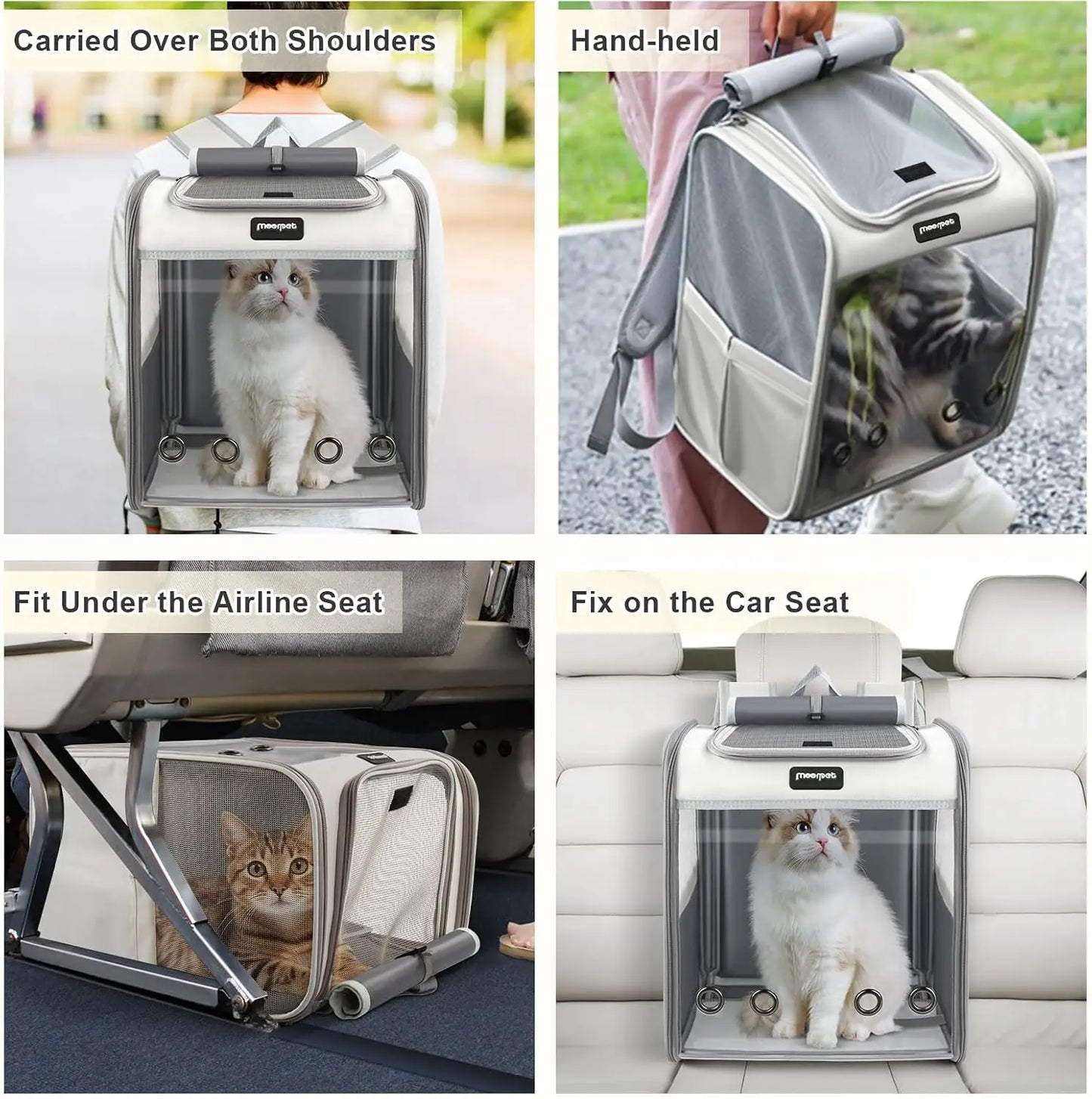 Large Cat Carrier Backpack with Breathable Mesh, Pet Travel Bag for Small Dogs, Hiking, Gray