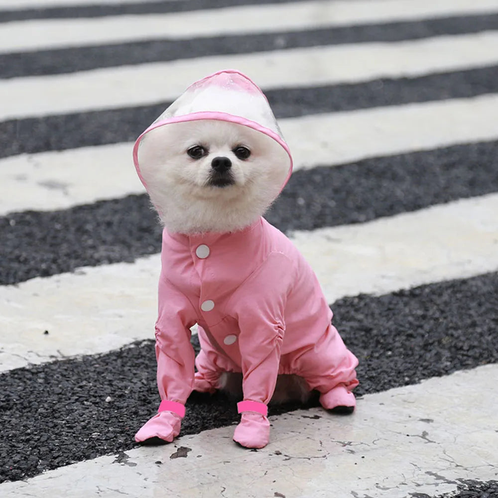 Dog Raincoat Rain Boots Shoes for Small Dogs Pet Hooded Four-Leg Jacket Puppy Rain Coat Waterproof Cat Clothes Jumpsuit Rompers