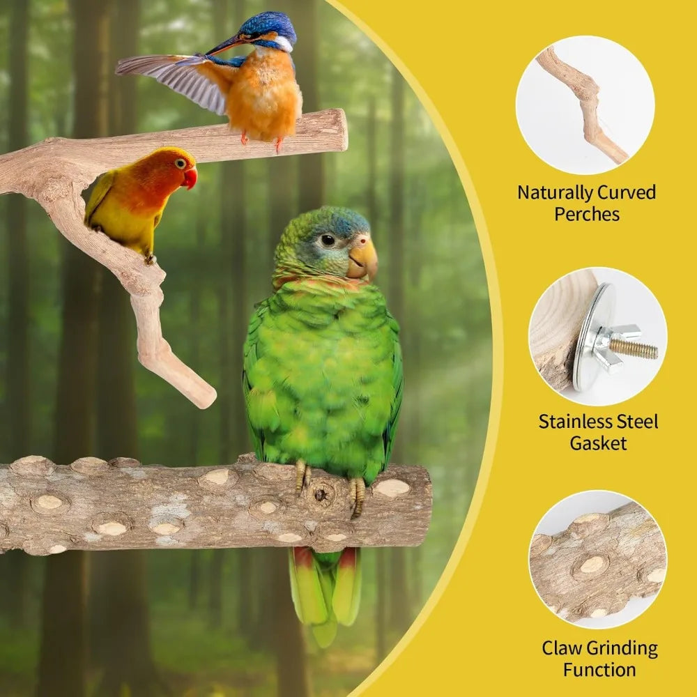 NBVCX Natural Wood Bird Perch Set 7 Pieces Cage Branch