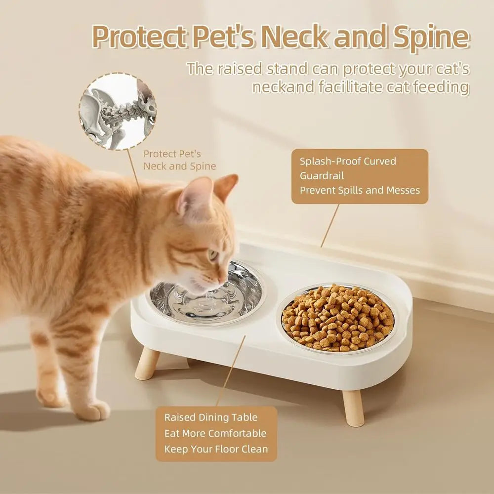 Elevated Cat Bowl, Raised Food and Water Bowl Set for Indoor Cats, Splash Proof with 2 Stainless Steel Pet Food Bowls for Cats a