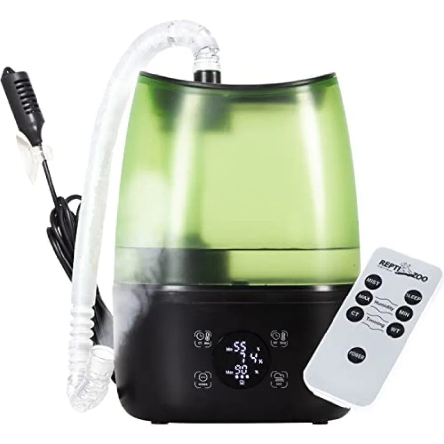 Reptile Terrarium Automatic Fogger: 2-in-1 Digital Timer Hygrostat, 4L Tank, Remote Control, Extended Hose, White Plastic for B