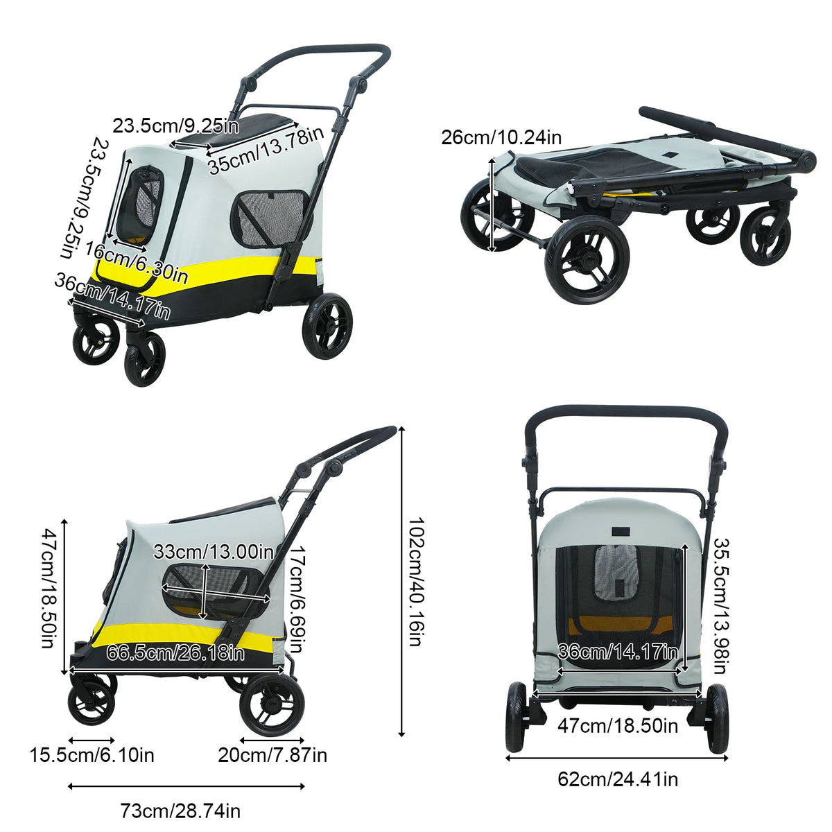Portable Dog Stroller All Terrain Dual Entry For Small Dogs