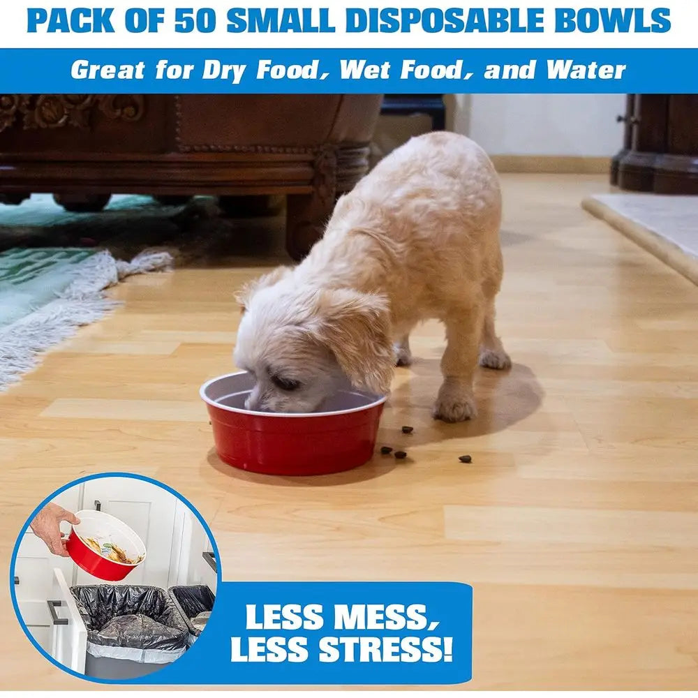 Disposable Red Cup Style Pet Food Bowls - 50 Small Size Bowls for Cats and Dogs