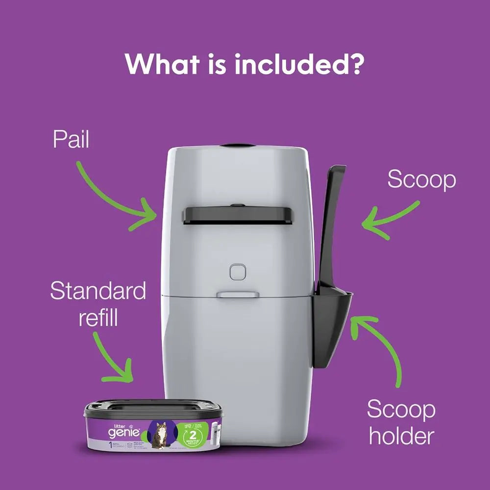 Pail (Silver) | Cat Litter Box Waste Disposal System or Odor Control | Includes 1 Square Reill Bag
