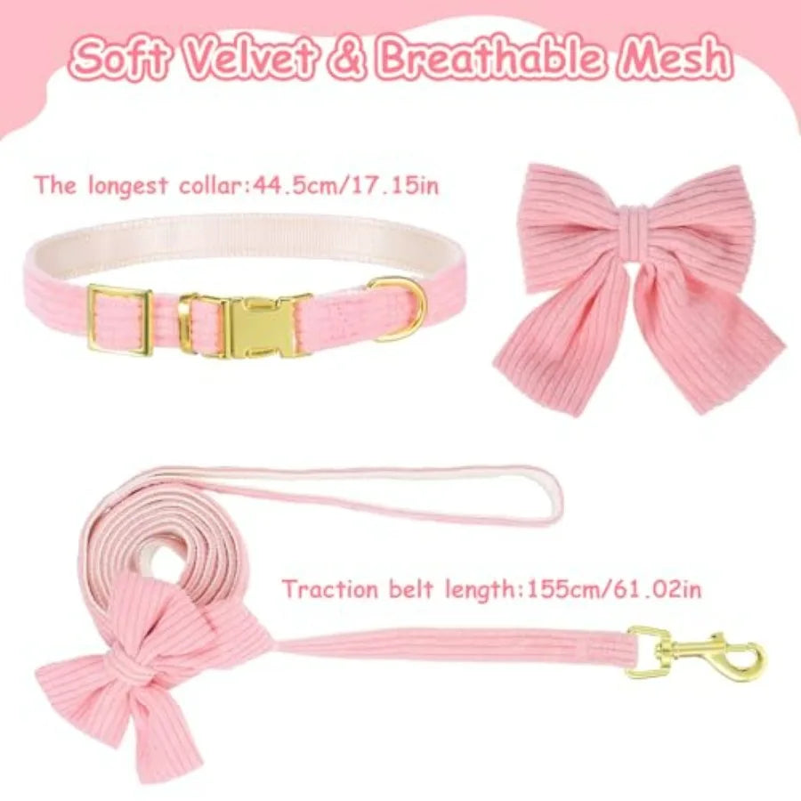 Dog Collar And Leash Set With Bowtie Adjustable Small Dogs