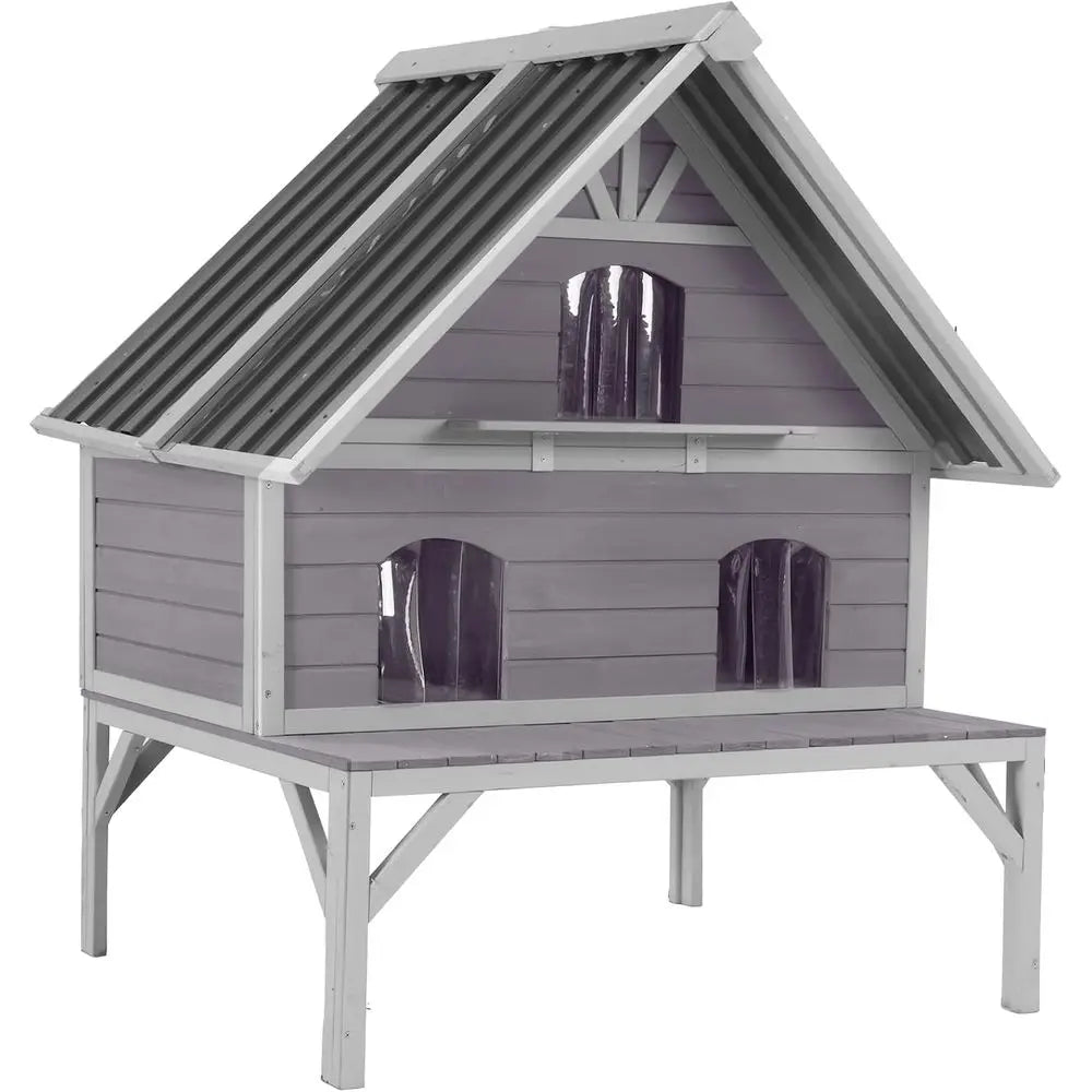Outdoor Cat House Weatherproo eral Cat Shelter or Multiple Cats, 2-SIndependent Design with Ese-riendly Doand Spacious Porch
