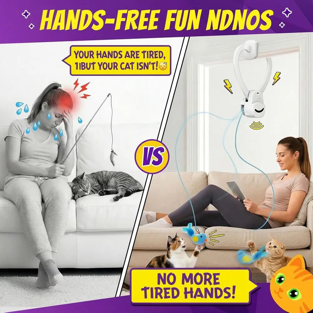 Interactive Cat Toys Indoor Cats: Automatic Lying Bird Wand Chase Exercise Enrichment Stimulation, USB Rechargeable Durable Safe