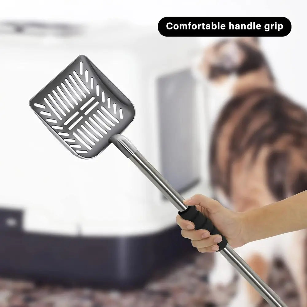 Metal Long Handle Kitty Litter Coop Scooper, Heavy Duty Cats Pooper Litter Box Pet Poop Shovel, Chicken Poop Scooper 32inch