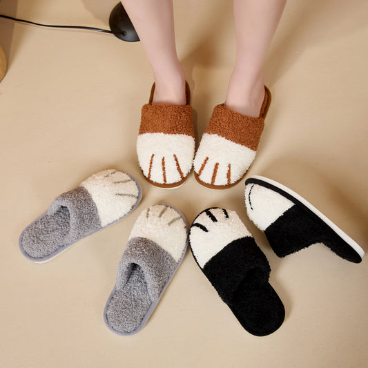 Cotton slippers for men, cute cat paws, plush for home use, anti slip for autumn and winter couples, indoor warmth for home use